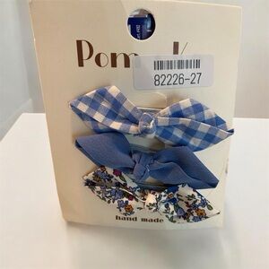 Blue and White Kids/Toddler Hair Bow Trio, Cloth, New